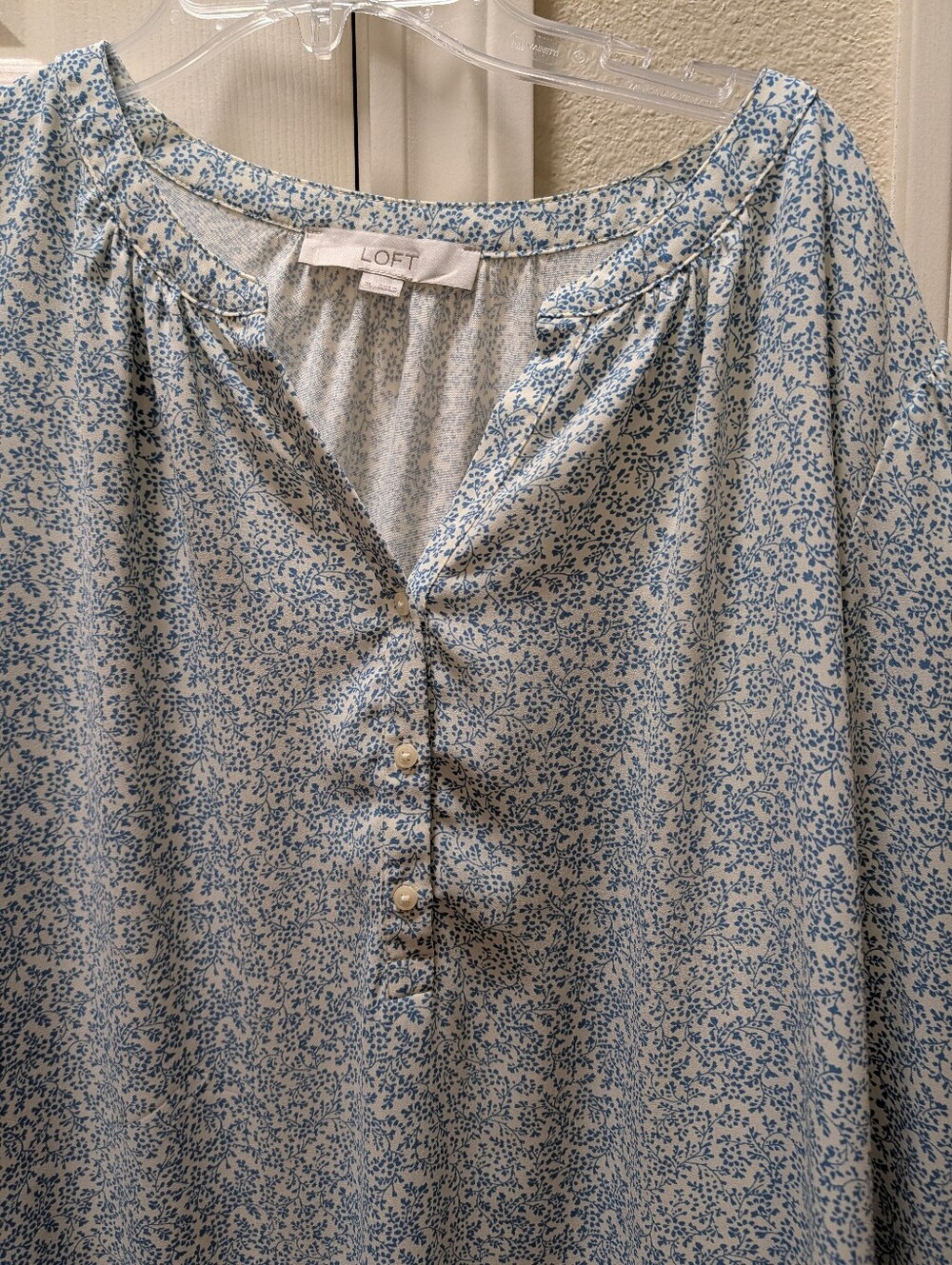 LOFT Blue Floral Peasant Blouse